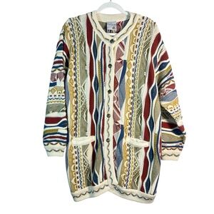 90s Purely Australian 3D Knit Wool Cardigan – Multicolor Pattern XL